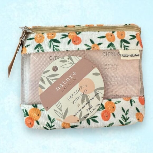 🆕 NWT Luxe + Willow Milled Orange Citrus Body Bar Soap 6oz 2pc with Travel Bag - Picture 1 of 4